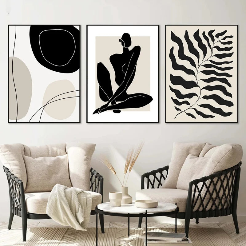 Geometric Leaf Rainbow Boho Canvas Wall Art