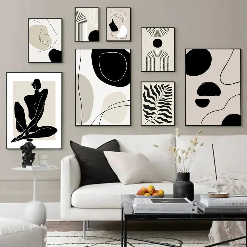 Geometric Leaf Rainbow Boho Canvas Wall Art