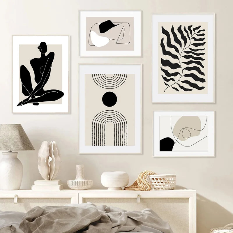 Geometric Leaf Rainbow Boho Canvas Wall Art