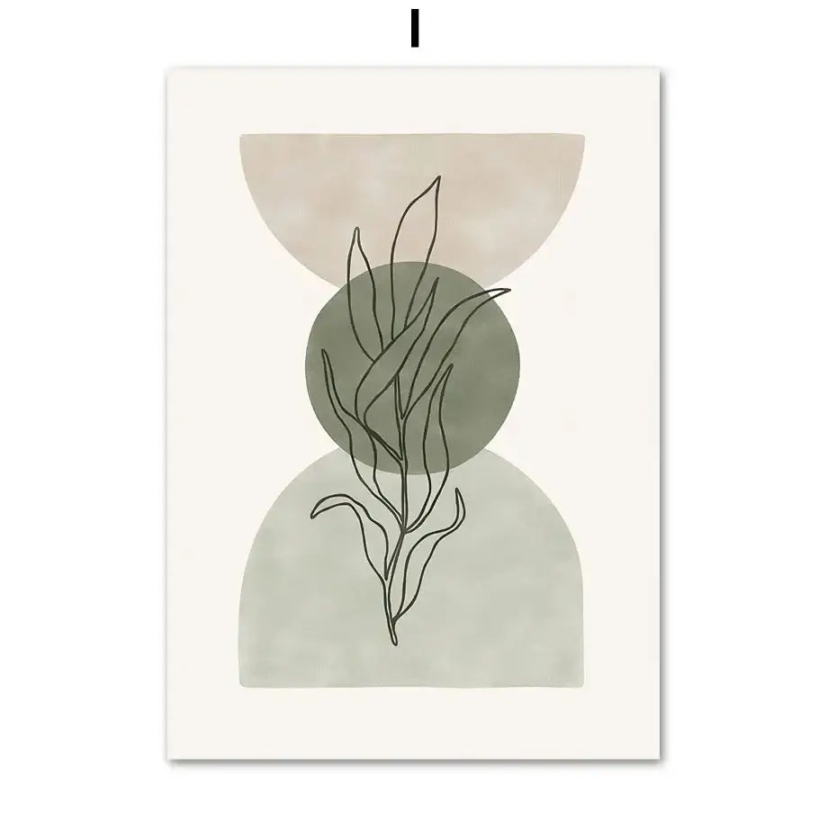 DecorBites™ abstract geometric leaves canvas wall art features a delicate line drawing on muted green and beige shapes