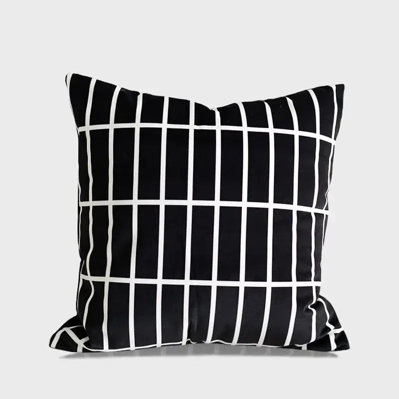 Black and white geometric line embroidered suede throw pillowcase with a plush fabric finish for living room decorbites