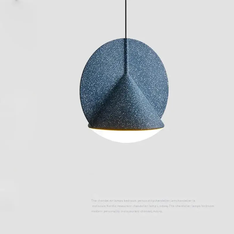 Blue speckled circular pendant lamp with matte finish and gold-trimmed base for decorbites colorful led ceiling lighting