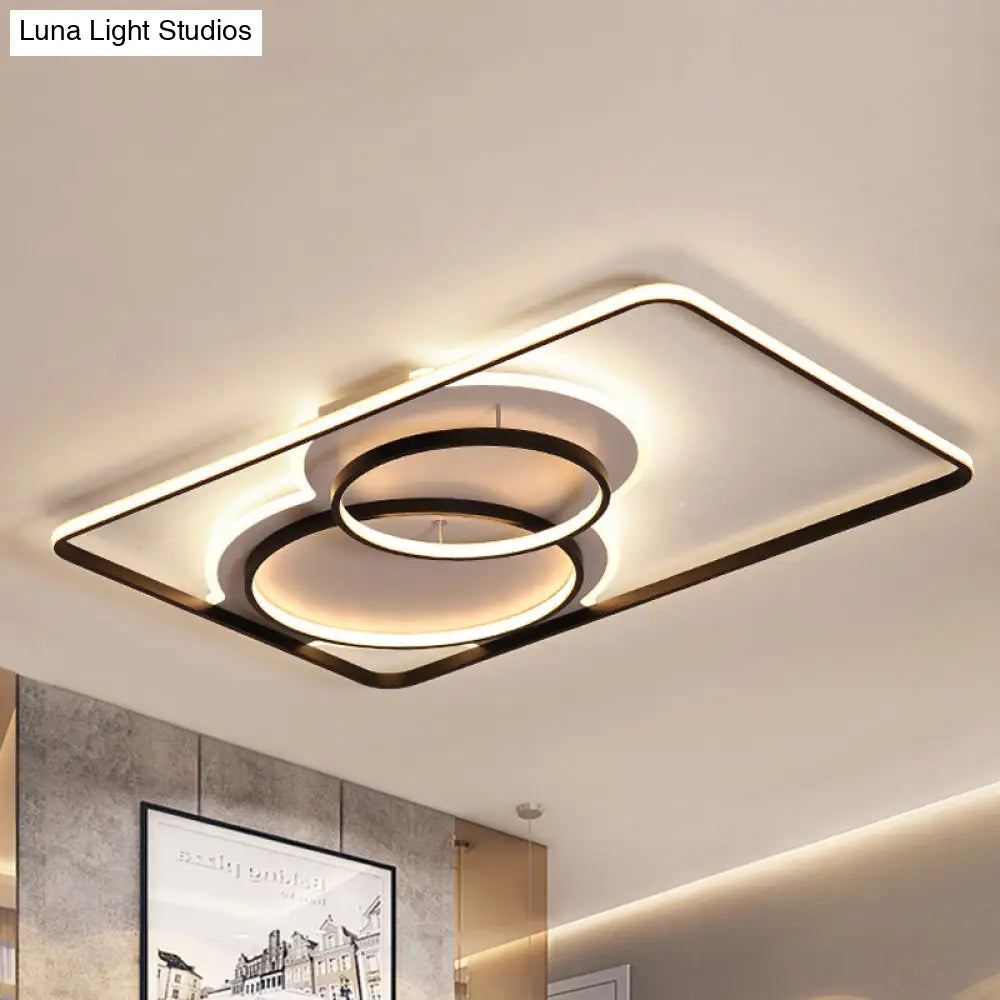 DecorBites™ DecorBites™ Geometric Metal Ceiling Mounted LED Flush Lamp Modern Lighting (White/Warm) - 35.5"/39" Wide, Black/White