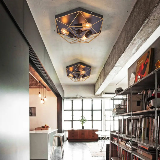 DecorBites™ DecorBites™ Geometric Metal Flush Ceiling Light with 3 Industrial Black Mounts