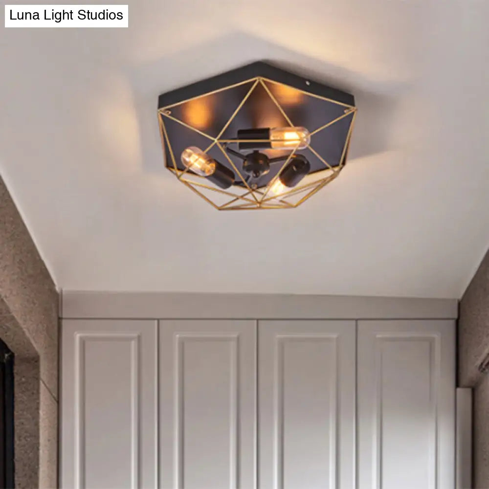 DecorBites™ DecorBites™ Geometric Metal Flush Ceiling Light with 3 Industrial Black Mounts