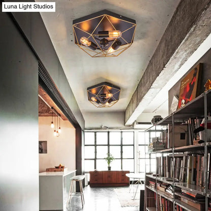 DecorBites™ DecorBites™ Geometric Metal Flush Ceiling Light with 3 Industrial Black Mounts