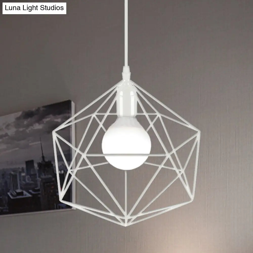 Geometric Metal Pendant Light - Industrial Living Room Hanging Light in Black/White - 3 Sizes Available