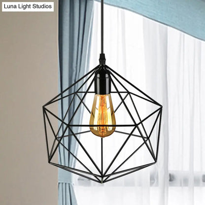 Geometric Metal Pendant Light - Industrial Living Room Hanging Light in Black/White - 3 Sizes Available