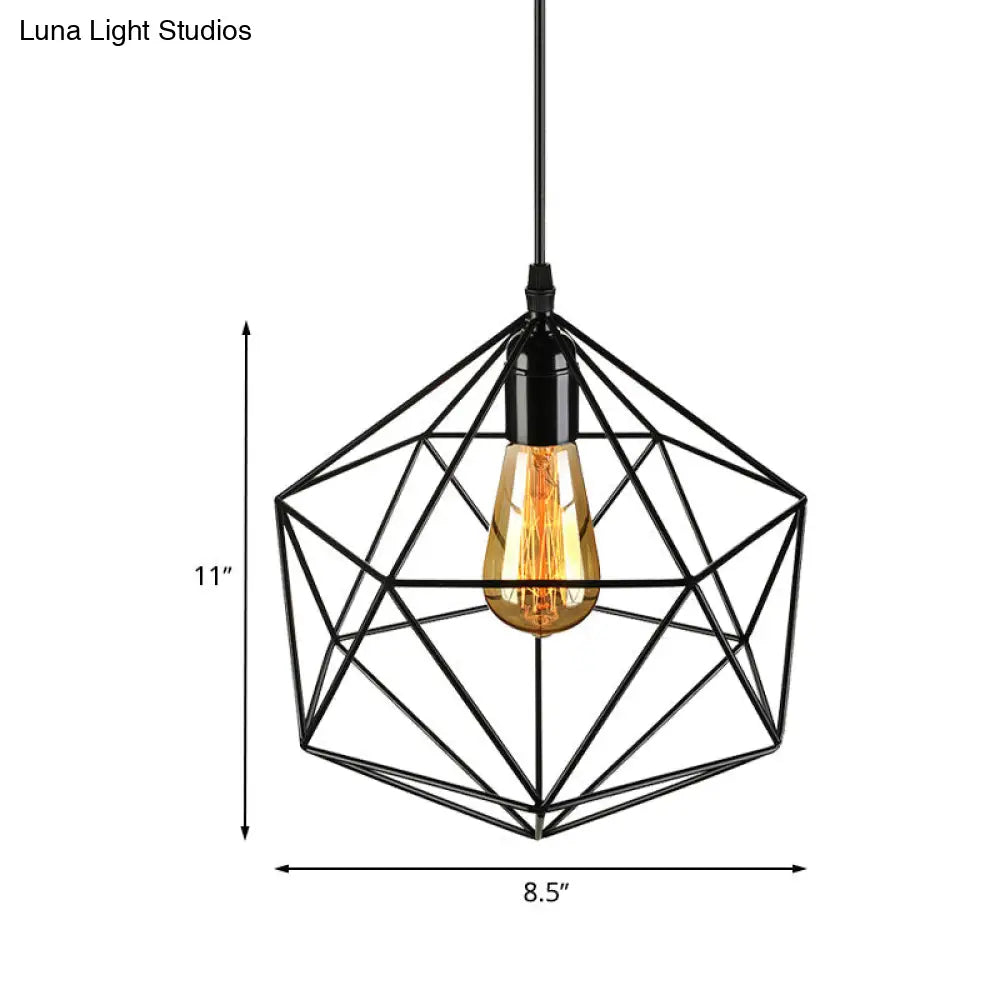 Geometric Metal Pendant Light - Industrial Living Room Hanging Light in Black/White - 3 Sizes Available