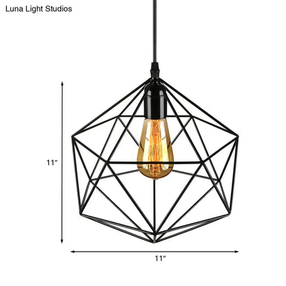 Geometric Metal Pendant Light - Industrial Living Room Hanging Light in Black/White - 3 Sizes Available