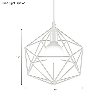 Geometric Metal Pendant Light - Industrial Living Room Hanging Light in Black/White - 3 Sizes Available