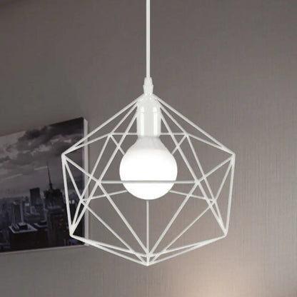 Geometric Metal Pendant Light - Industrial Living Room Hanging Light in Black/White - 3 Sizes Available