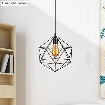 Geometric Metal Pendant Light - Industrial Living Room Hanging Light in Black/White - 3 Sizes Available