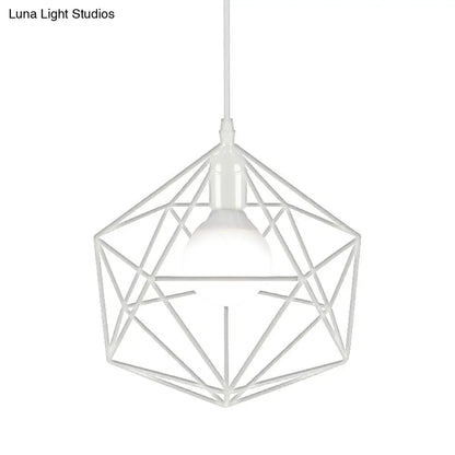 Geometric Metal Pendant Light - Industrial Living Room Hanging Light in Black/White - 3 Sizes Available