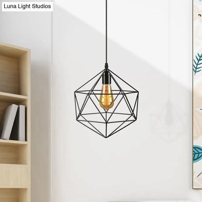 Geometric Metal Pendant Light - Industrial Living Room Hanging Light in Black/White - 3 Sizes Available