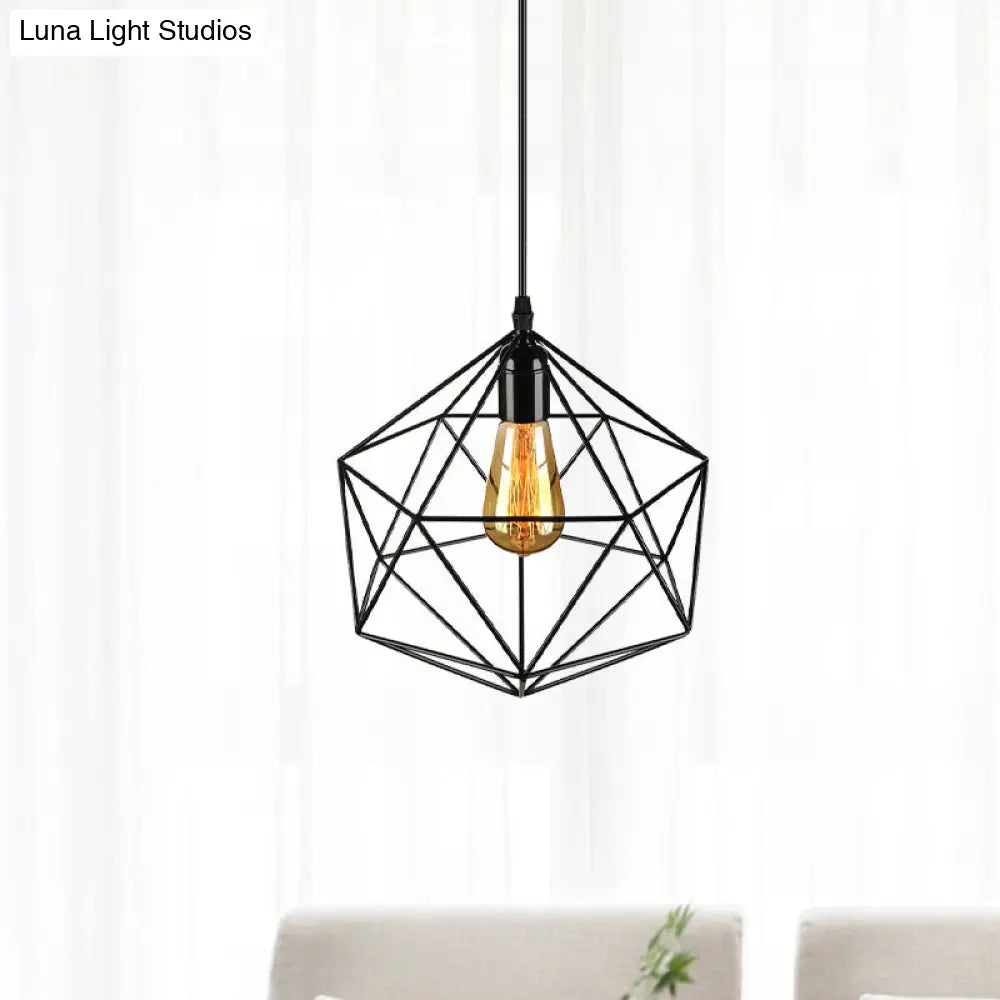 Geometric Metal Pendant Light - Industrial Living Room Hanging Light in Black/White - 3 Sizes Available