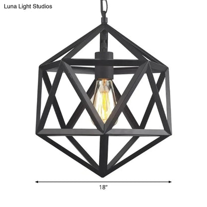 Geometric Metal Pendant Lighting - Industrial Black - 1 Head - Dining Room Down Lighting - 14"/18"/21.5" Wide