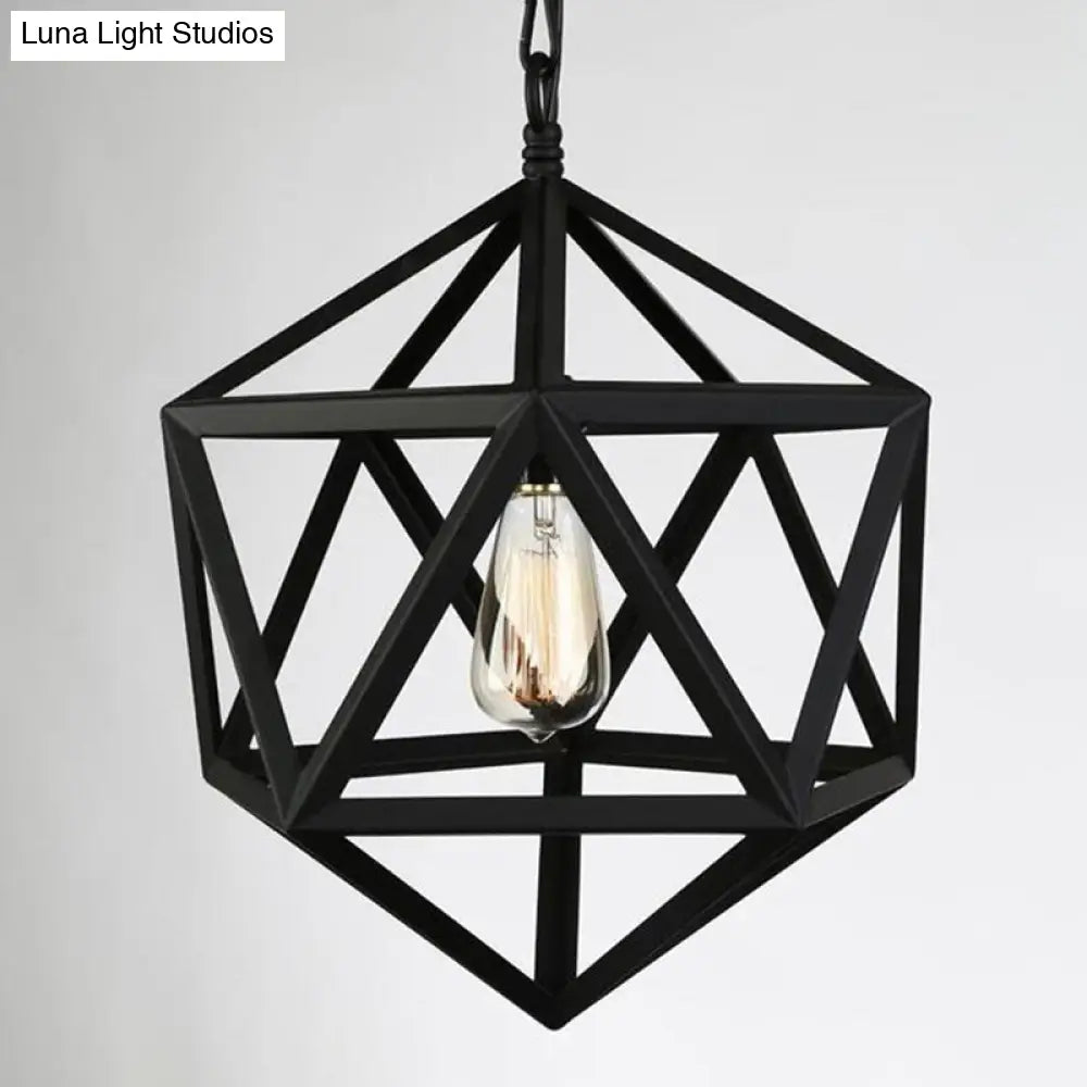 Geometric Metal Pendant Lighting - Industrial Black - 1 Head - Dining Room Down Lighting - 14"/18"/21.5" Wide