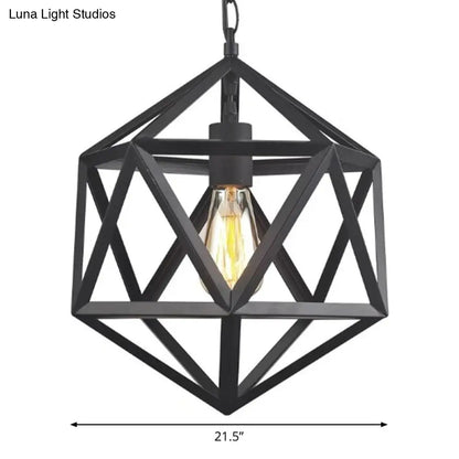 Geometric Metal Pendant Lighting - Industrial Black - 1 Head - Dining Room Down Lighting - 14"/18"/21.5" Wide