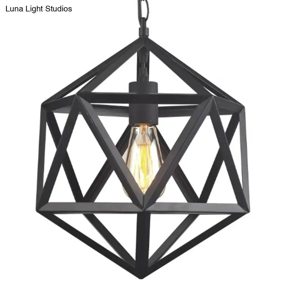 Geometric Metal Pendant Lighting - Industrial Black - 1 Head - Dining Room Down Lighting - 14"/18"/21.5" Wide