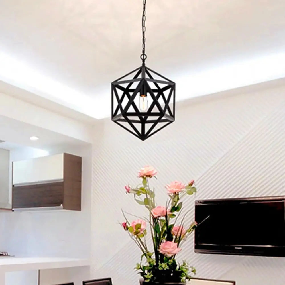 Geometric Metal Pendant Lighting - Industrial Black - 1 Head - Dining Room Down Lighting - 14"/18"/21.5" Wide