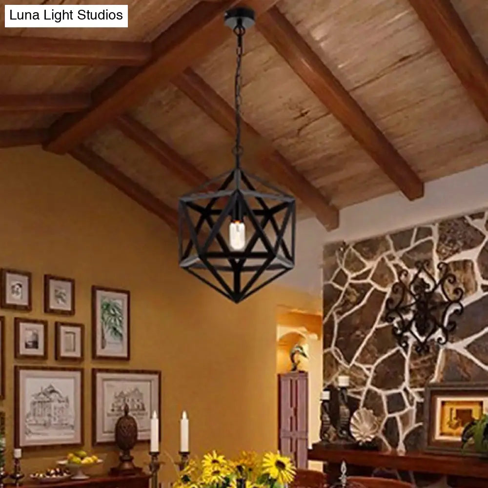 Geometric Metal Pendant Lighting - Industrial Black - 1 Head - Dining Room Down Lighting - 14"/18"/21.5" Wide