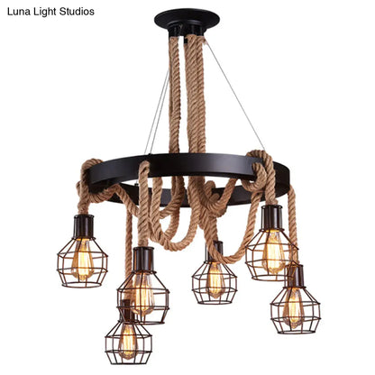 Geometric Natural Rope Chandelier in Brown for Rustic Ambiance