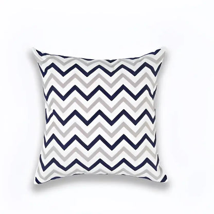 Square throw pillow with navy blue and gray blue zigzag geometric pattern cushion cover for living room decorbites decor