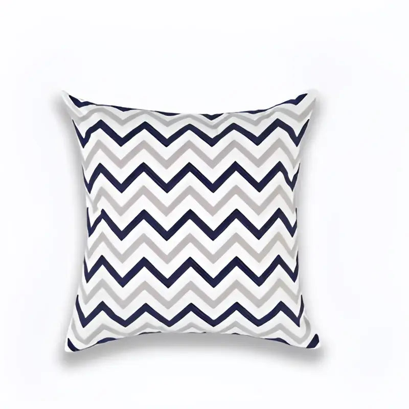 Square throw pillow with navy blue and gray blue zigzag geometric pattern cushion cover for living room decorbites decor