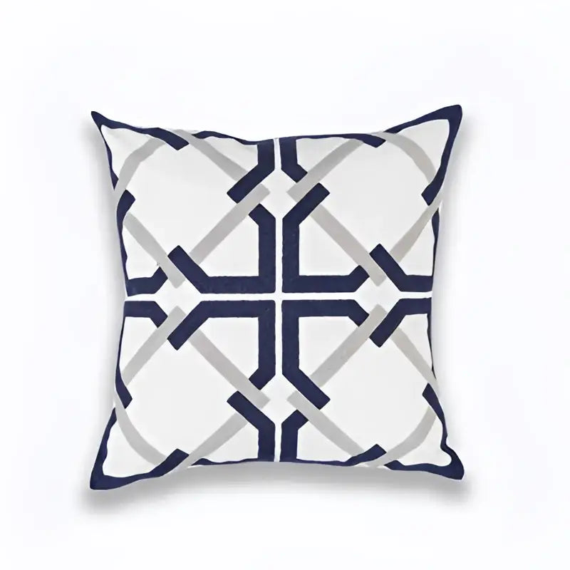 A square cushion cover with a blue zigzag geometric pattern in navy and gray for living room decorbites decor