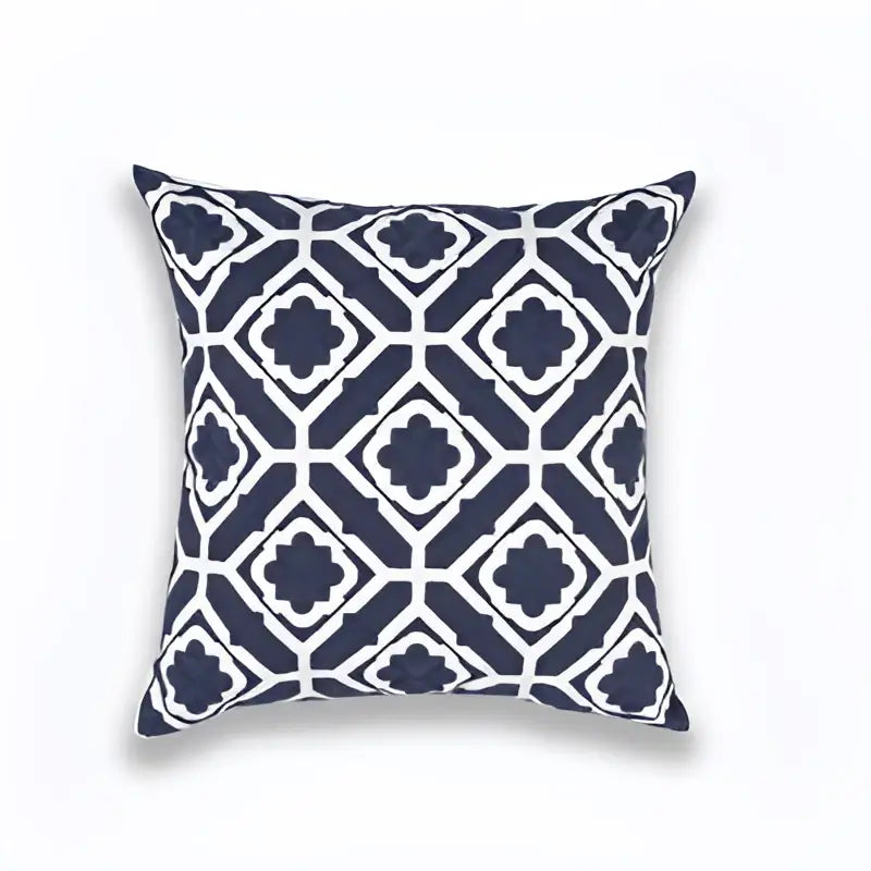 Navy blue and white geometric cushion cover with blue zigzag pattern for living room decorbites decorbites blue zigzag