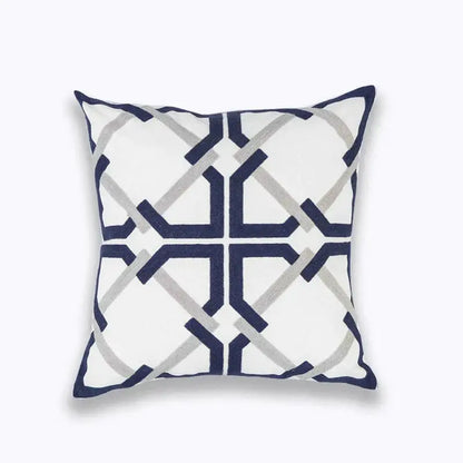White throw pillow with navy blue and gray blue zigzag geometric embroidery cushion cover for living room decorbites decor