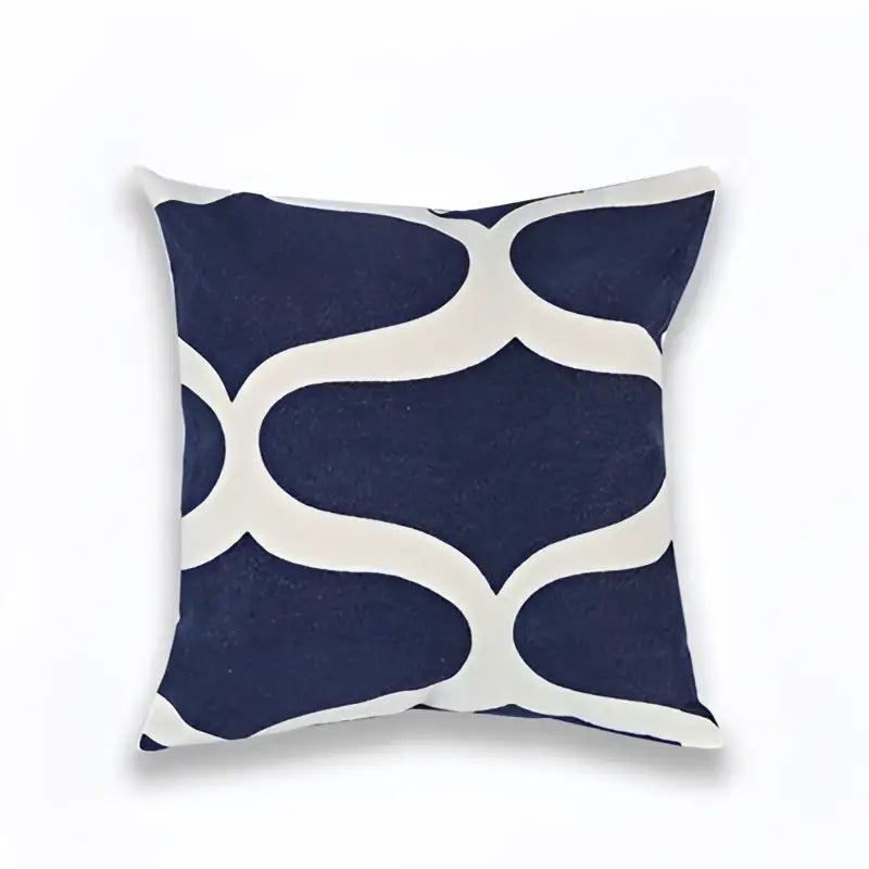 Geometric navy blue and white cushion cover with blue zigzag geometric pattern for living room decorbites decor