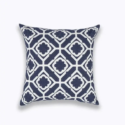 Geometric navy blue and white cushion cover with blue zigzag geometric pattern in textured woven fabric for decorbites decor