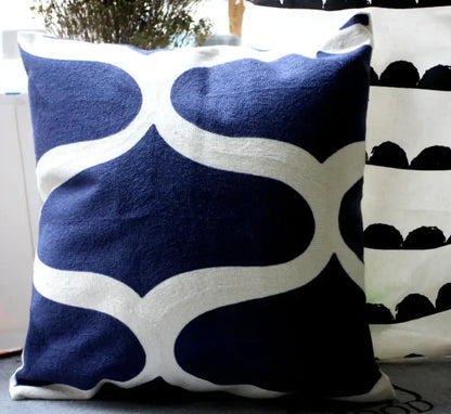 Navy blue and white blue zigzag geometric cushion cover with textured linen fabric for living room decorbites decor