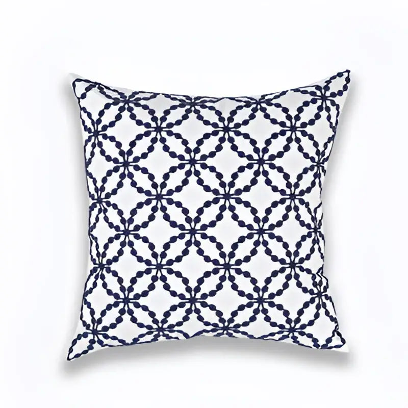 White throw pillow cushion cover with navy blue geometric chain-link pattern for living room decorbites blue zigzag style