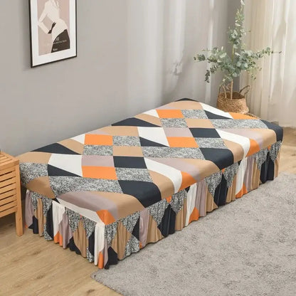 Cozy elastic armless futon sofa cover with geometric diamond pattern in orange black beige and gray tones for living room