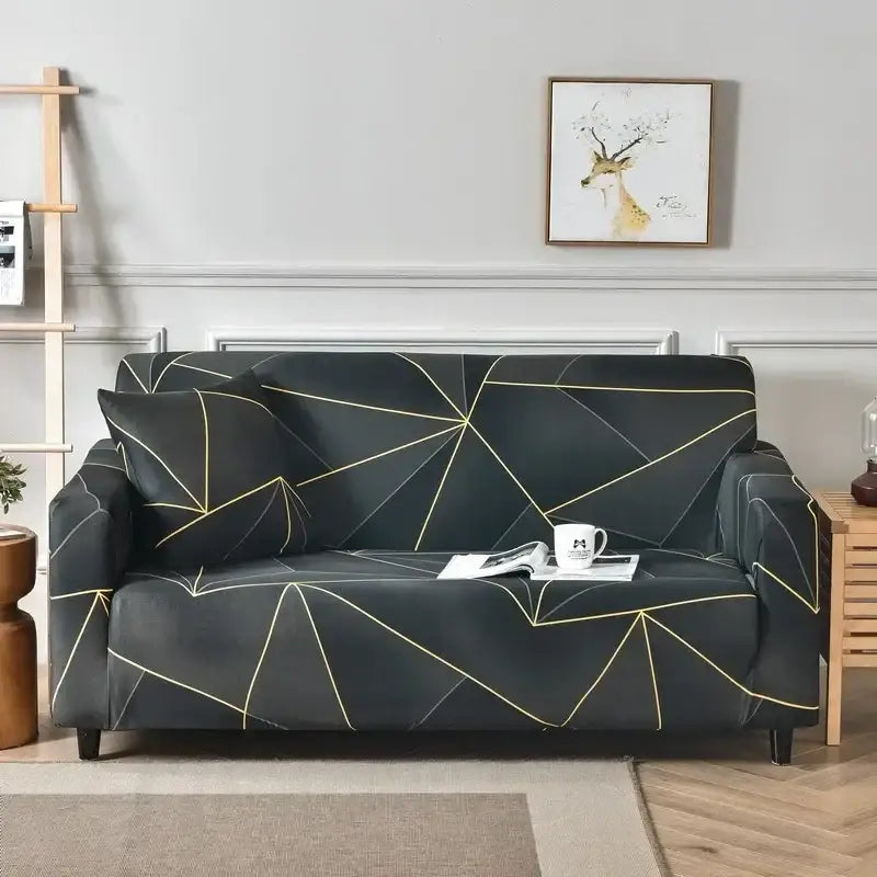 Black sofa cover with thin gold geometric lines featured in decorbites colorful block sofa covers living room slipcover