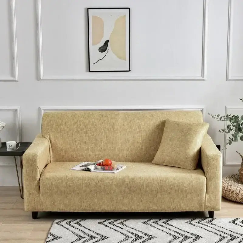 Beige textured fabric sofa cover with matching cushion for decorbites colorful block colorful block sofa slipcover