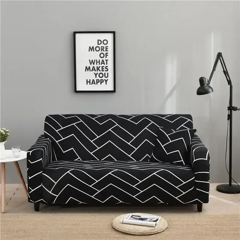 Black sofa covers with bold white geometric zigzag pattern for decorbites colorful block sofa living room slipcover