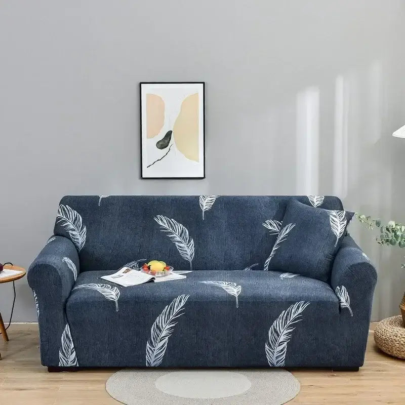 Navy blue feather-patterned sofa cover from decorbites colorful block sofa covers for stylish living room decor