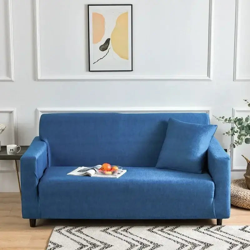 Blue fabric sofa cover with matching pillow from decorbites colorful block sofa covers for living room slipcover