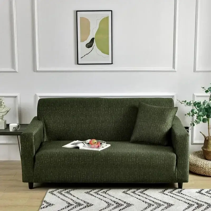 Olive green textured fabric sofa cover with matching pillow for decorbites colorful block sofa covers living room slipcover
