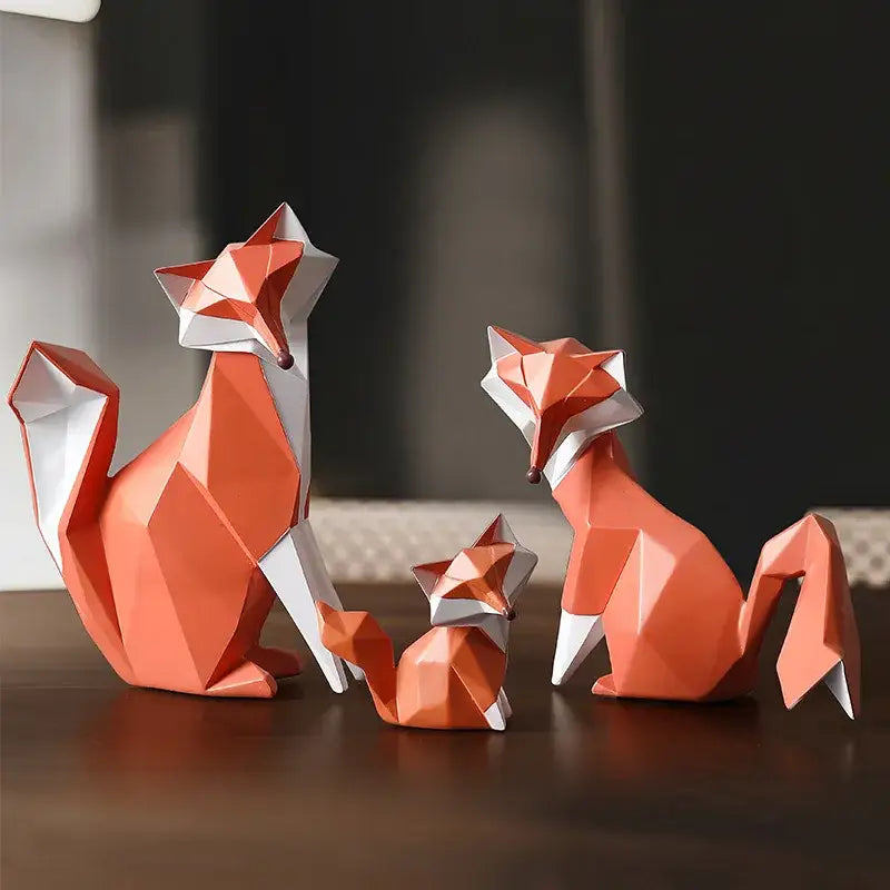Geometric orange and white decorbites fox figurine with angular faceted design for living room decor