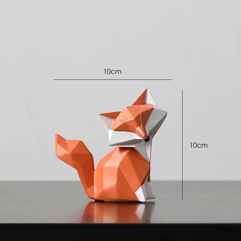 Geometric orange and white decorbites fox figurine with a glossy finish, 10cm tall for living room decor