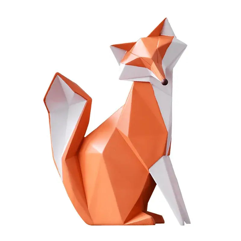 Geometric orange and white decorbites fox figurine with angular design for stylish living room decor