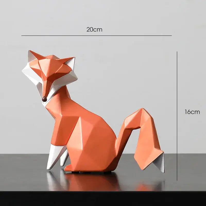 Geometric orange and white decorbites fox figurine with modern angular design for living room decor