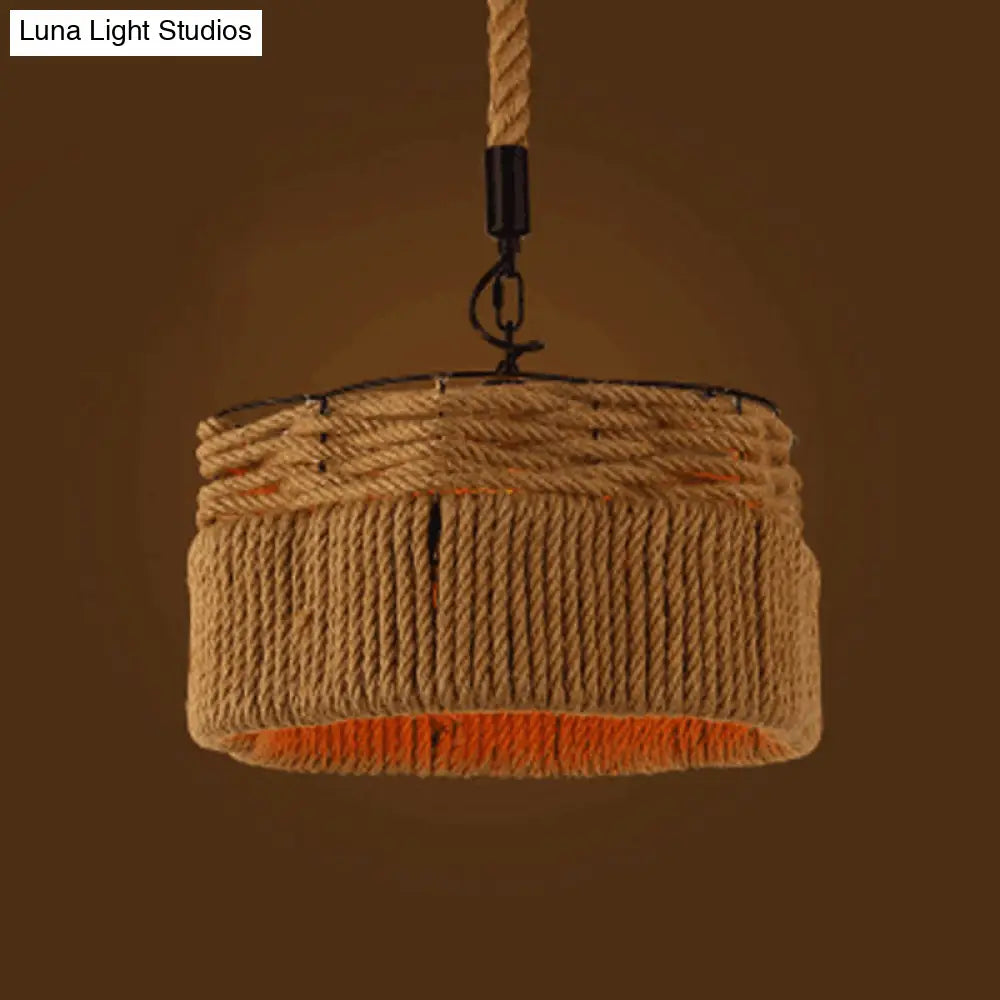 Geometric Pendant Light Kit - Industrial Beige Rope Hanging Lighting for Dining Room