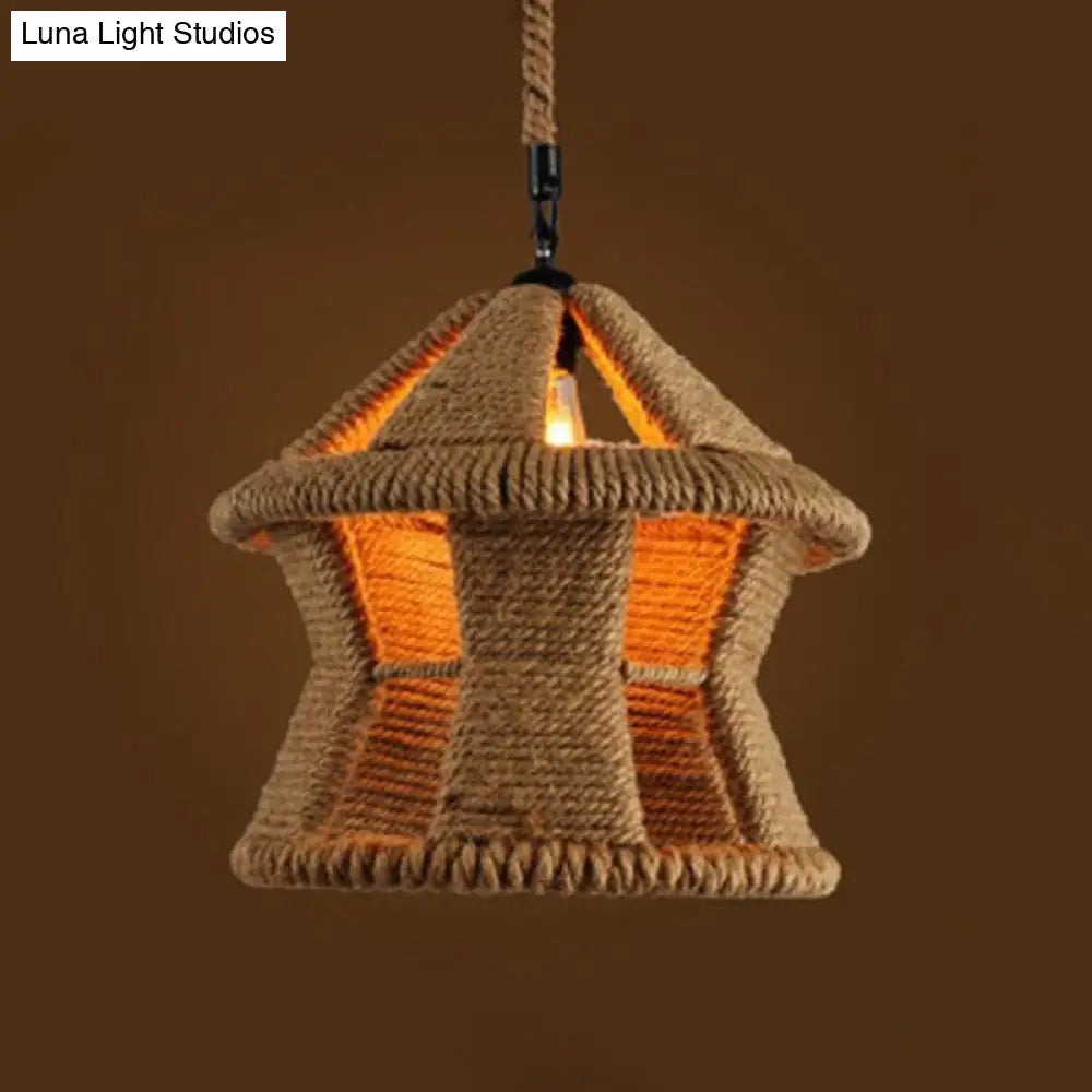 Geometric Pendant Light Kit - Industrial Beige Rope Hanging Lighting for Dining Room