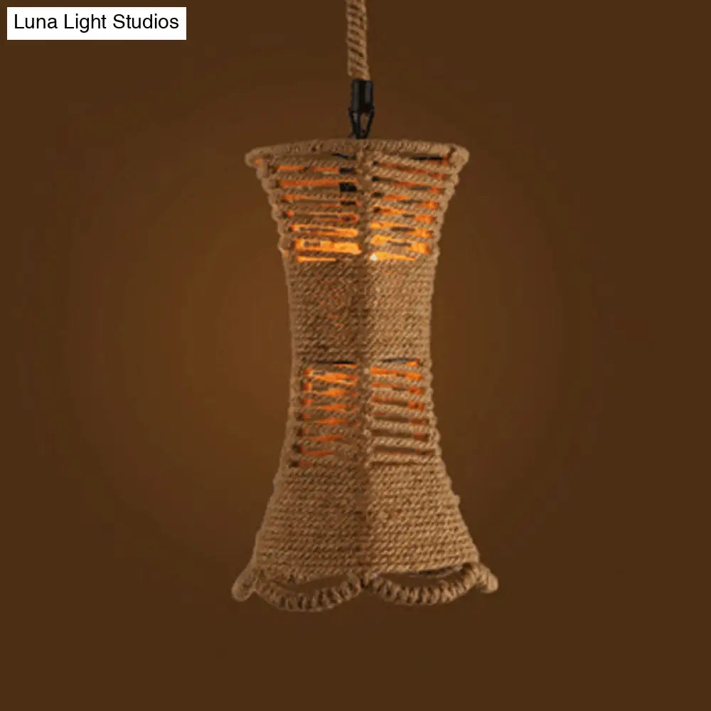 Geometric Pendant Light Kit - Industrial Beige Rope Hanging Lighting for Dining Room